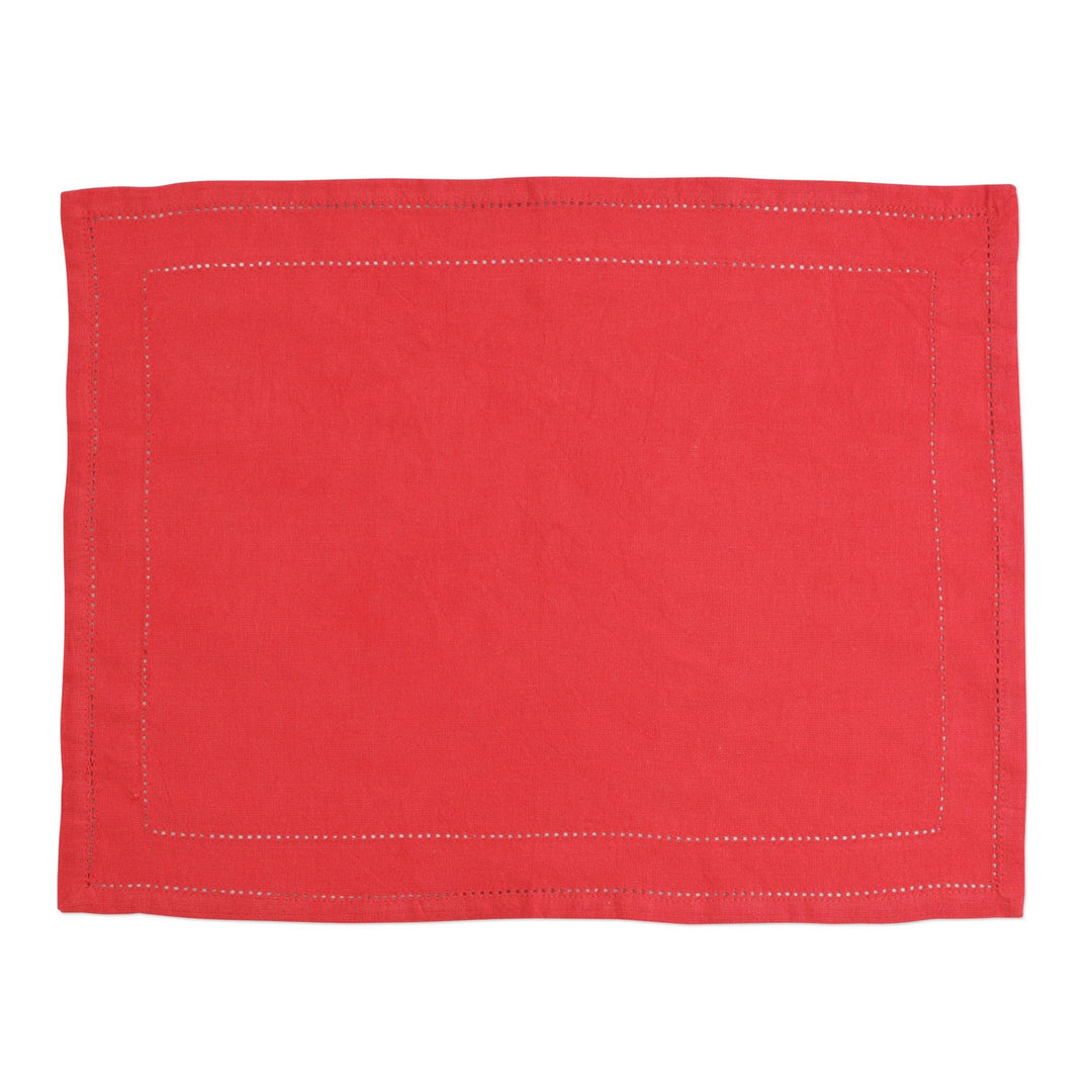 Cotone Linens Red Placemats With Double Stitching - Set of 4
