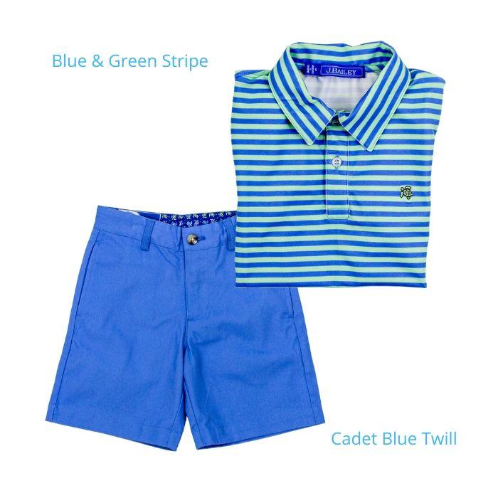 Blue & Green Stripe Short Sleeve Polo