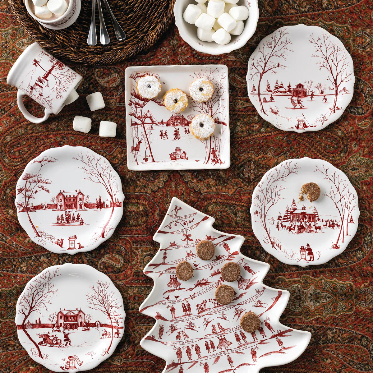 Country Estate Winter Frolic Ruby Tree Platter 12 Days of Christmas