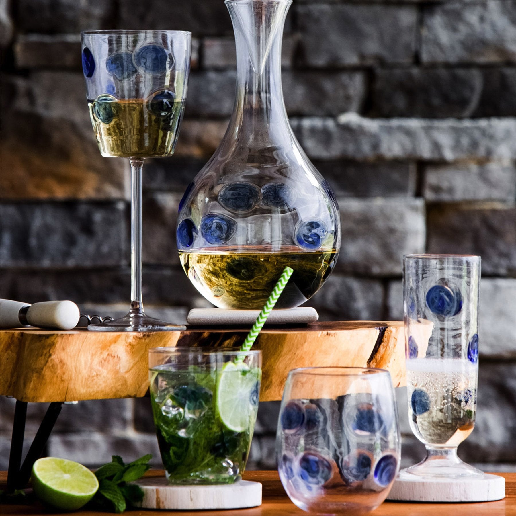 Blue Stemless Wine Glass