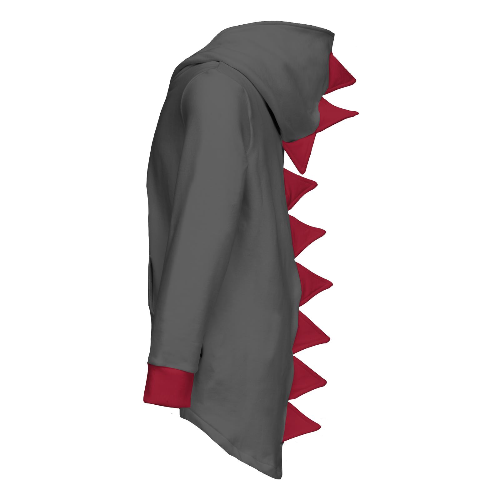 Pewter With Crimson Solid Fleece Dino Hooded Jacket
