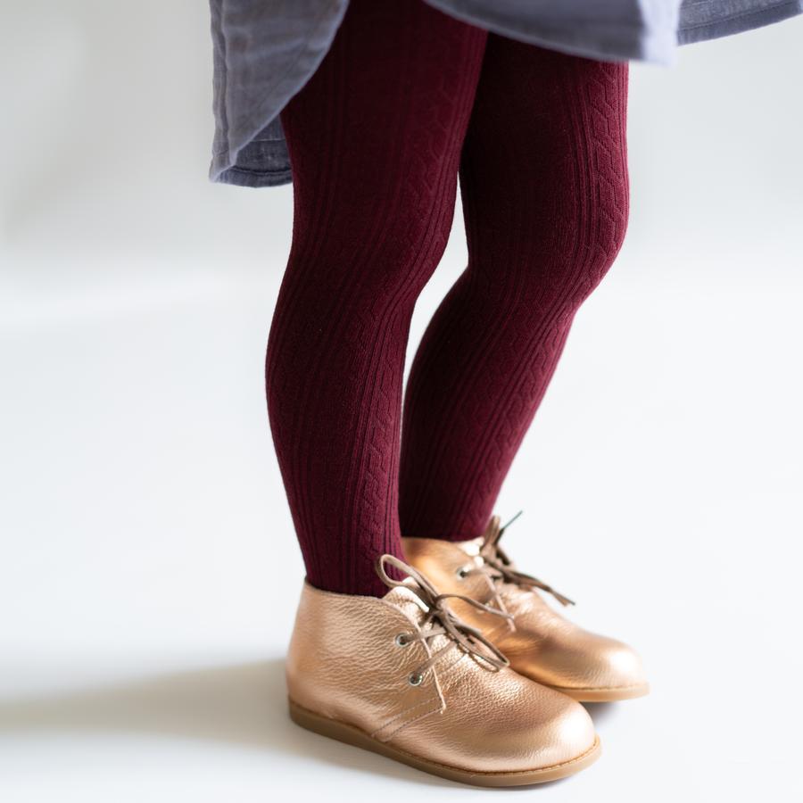 Wine Cable Knit Tights