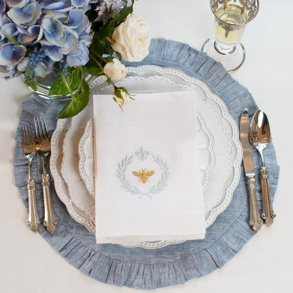 Blue Chambray Round Linen Ruffle Placemat