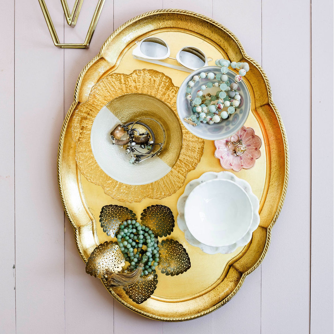 Florentine Wooden Accessories Gold Large Oval Tray