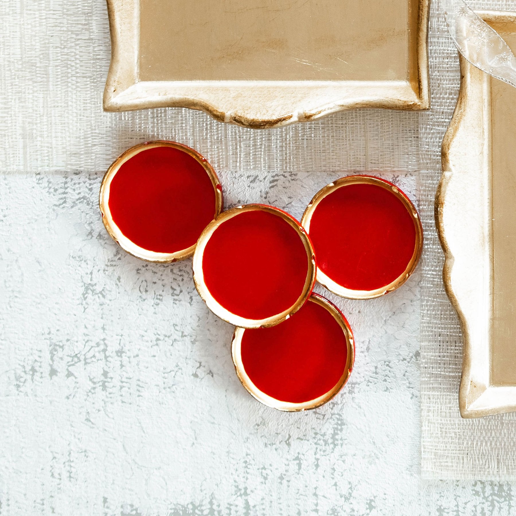 Florentine Wooden Accessories Red & Gold Coasters Set - Set of 4