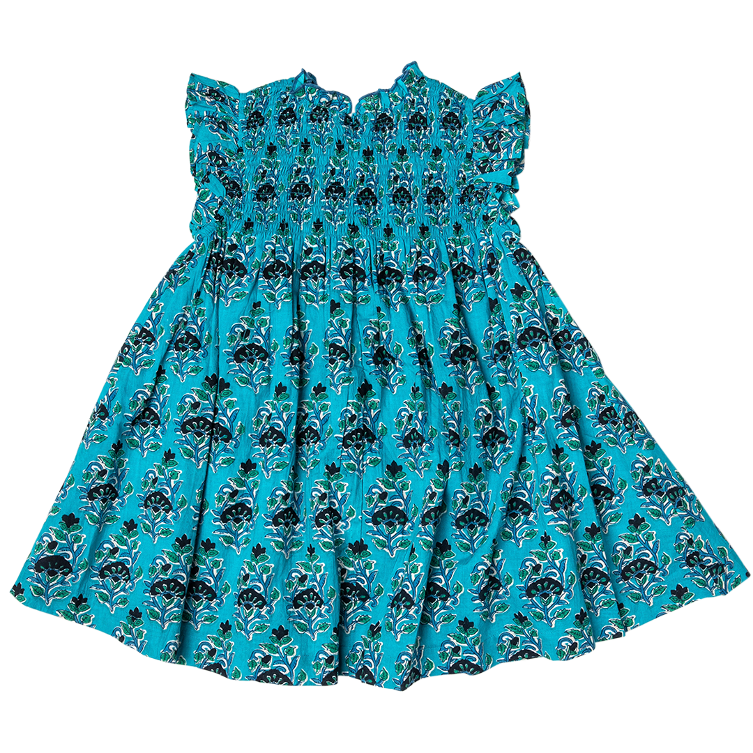Azure Posey Block Print Stevie Dress