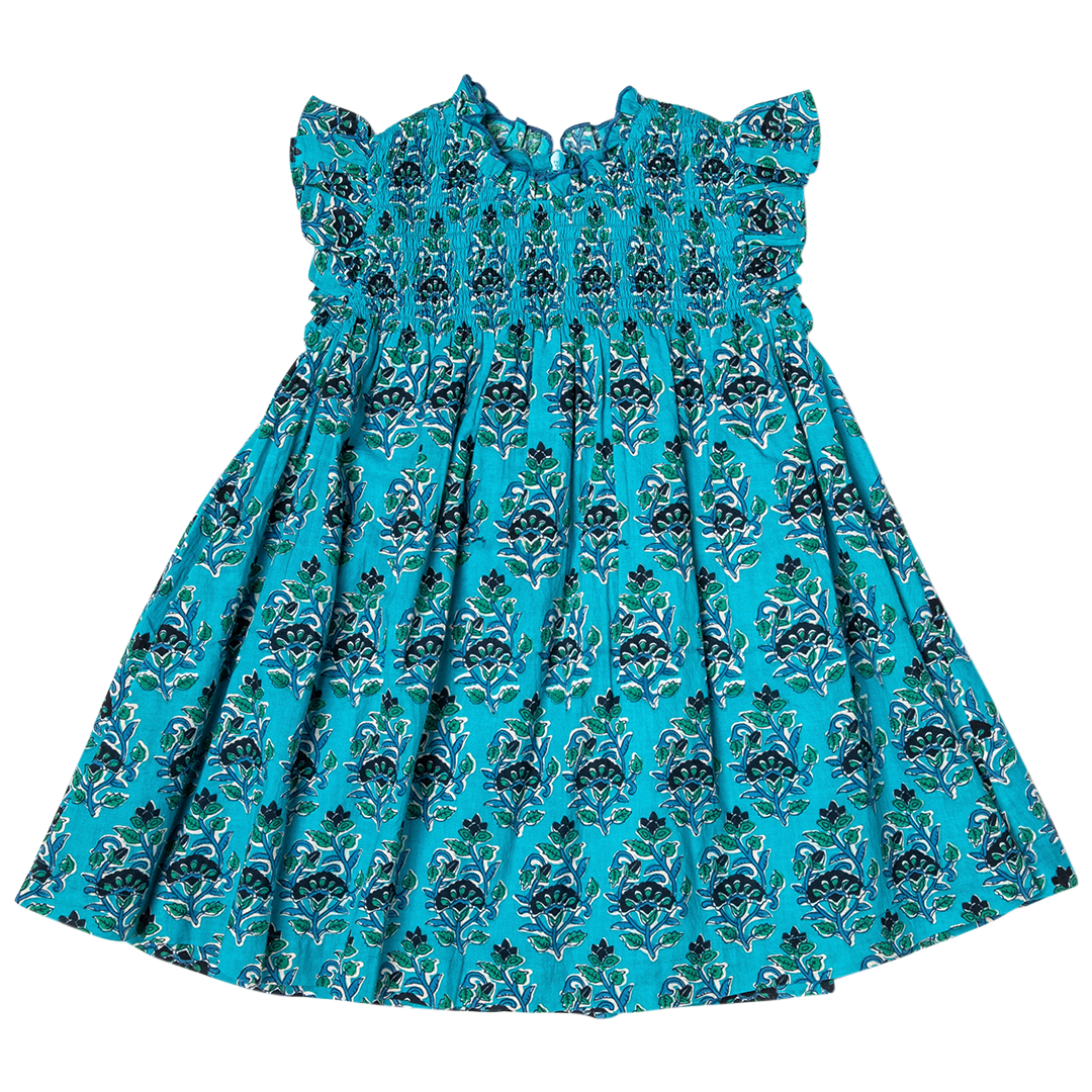 Azure Posey Block Print Stevie Dress