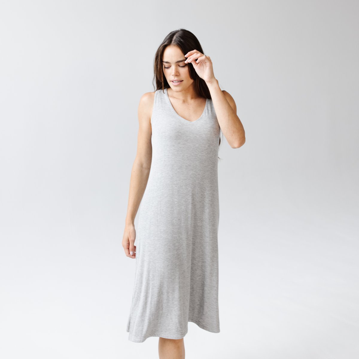 Rib-Knit Bamboo V-Neck Tank Lounge Dress