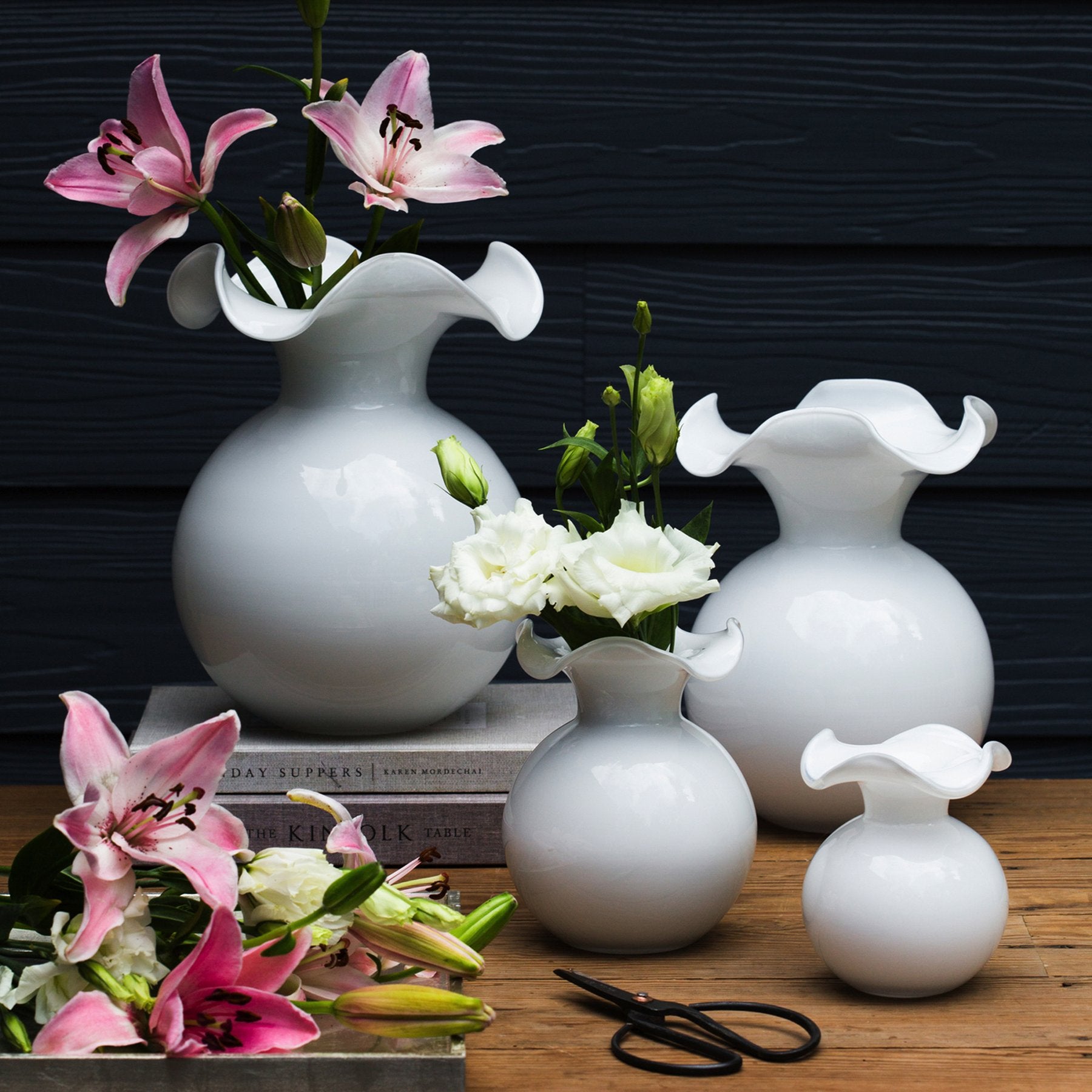 Hibiscus Glass White Large Fluted Vase