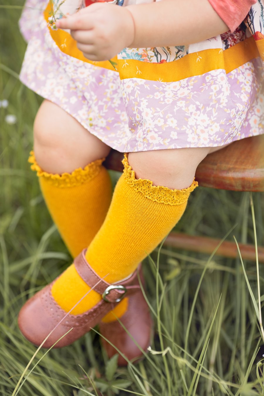Marigold Yellow Lace Top Knee Highs
