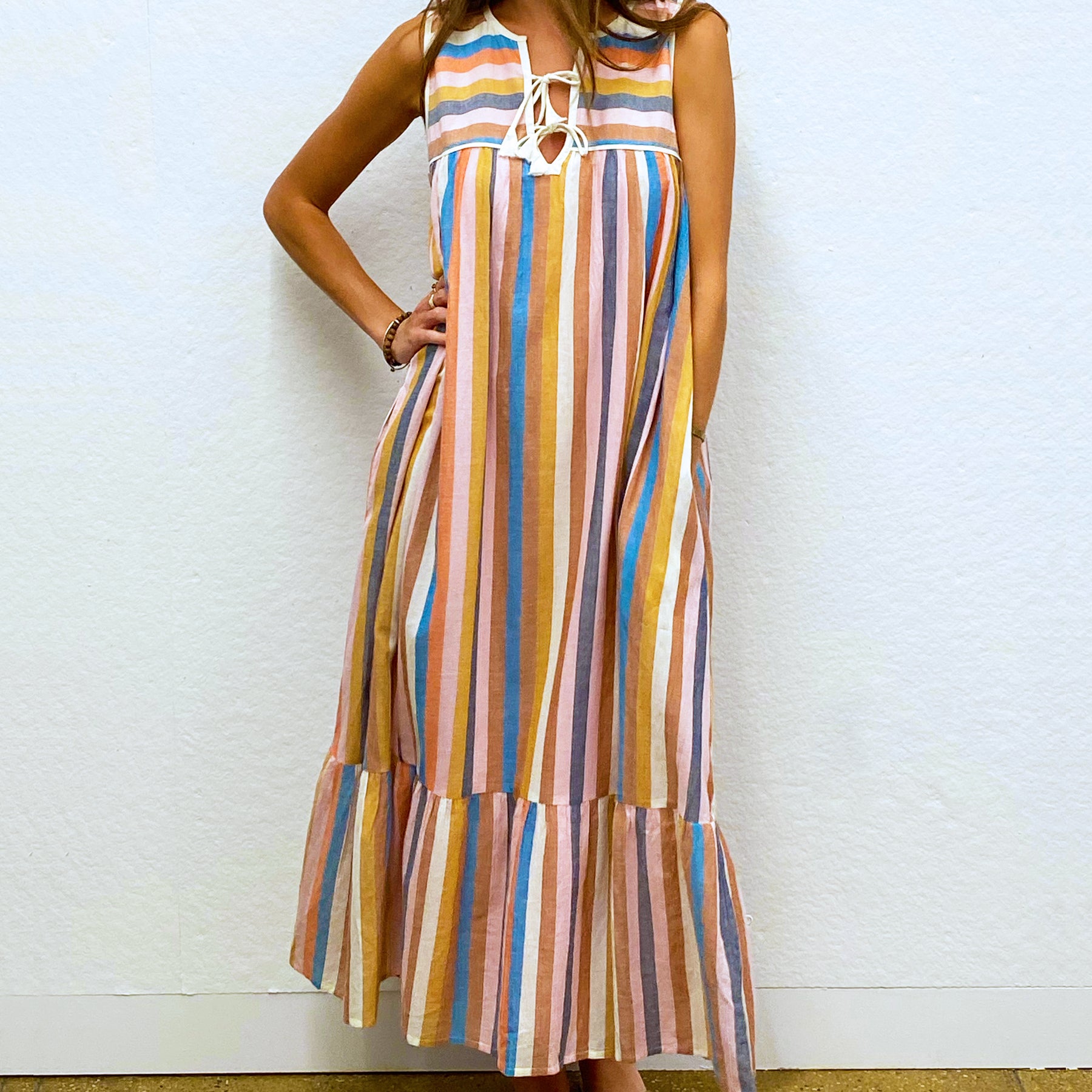 Multi Stripe Jade Dress