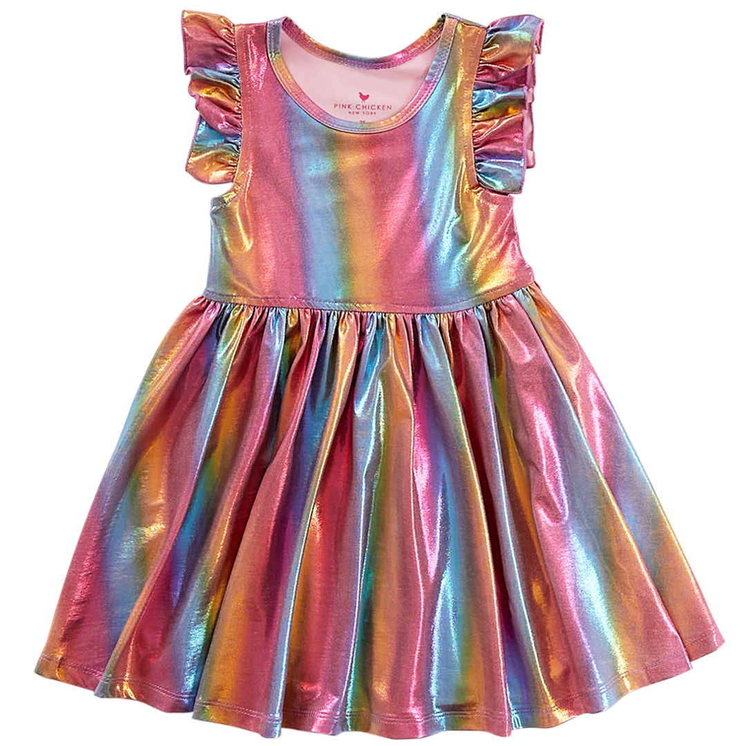 Iridescent Rainbow Ruffle Steph Dress