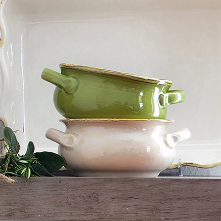 Italian Bakers Green Small Handled Round Baker