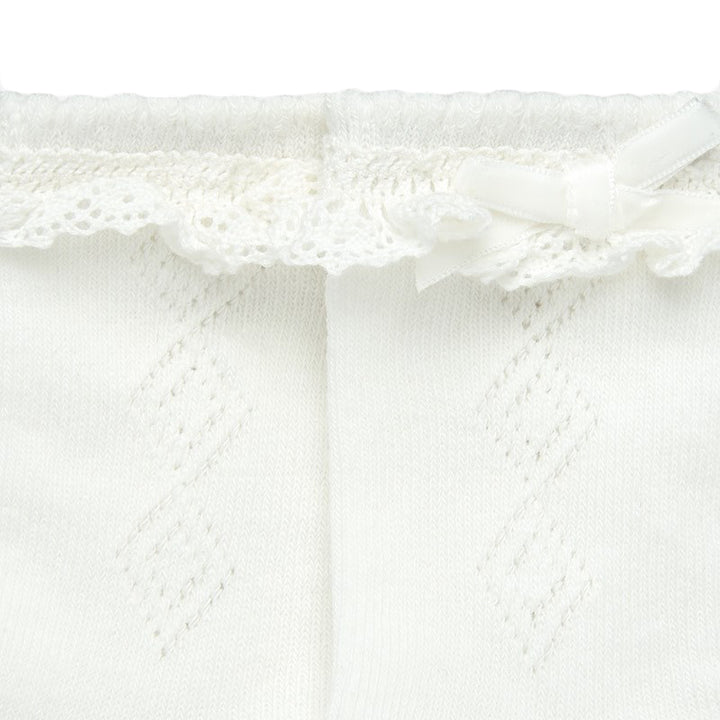 Ivory Ruffle Knee-High Socks w/ Velvet Bow