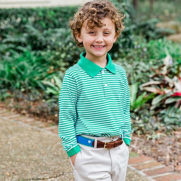 Henry Long Sleeve Polo - Green and White Stripe