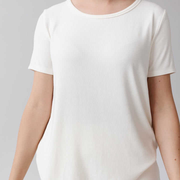 Rib-Knit Bamboo Short Sleeve Lounge Top