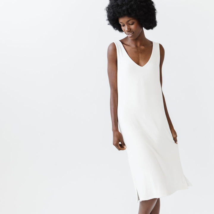 Rib-Knit Bamboo V-Neck Tank Lounge Dress