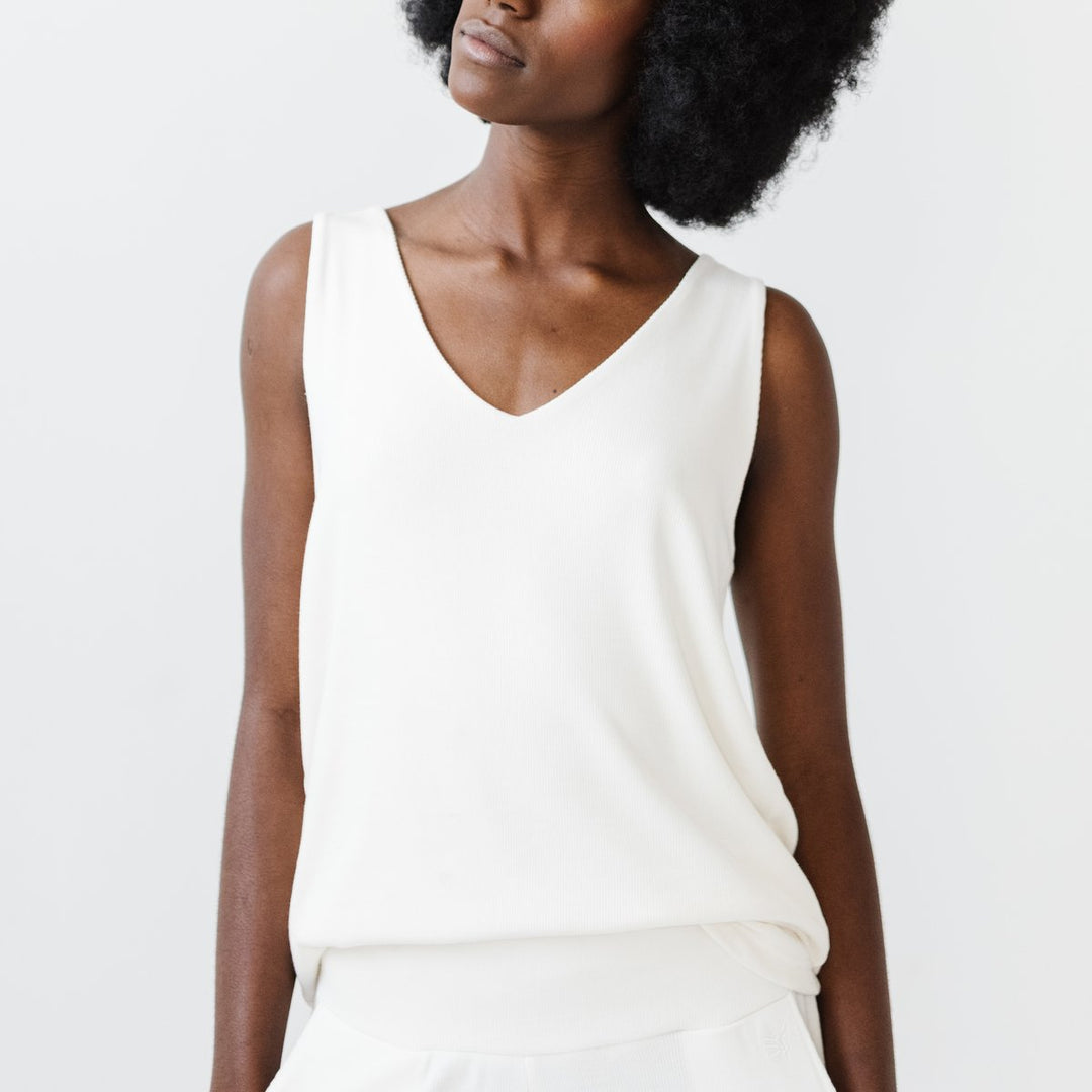 Rib-Knit Bamboo V-Neck Lounge Tank