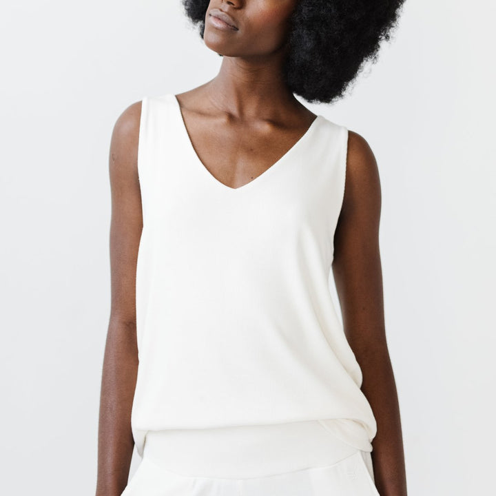 Rib-Knit Bamboo V-Neck Lounge Tank