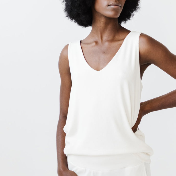 Rib-Knit Bamboo V-Neck Lounge Tank