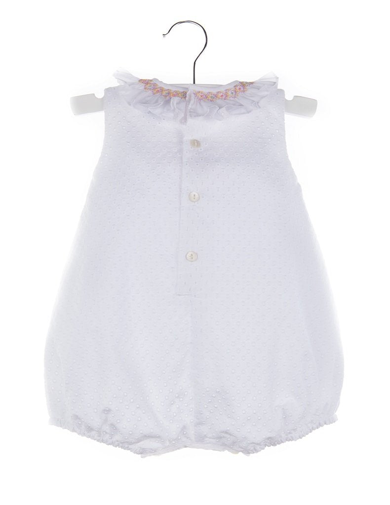 Eyelet Bubble in White With Smocked Collar