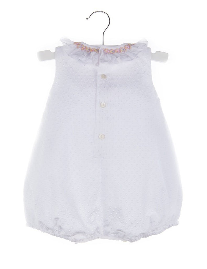 Eyelet Bubble in White With Smocked Collar