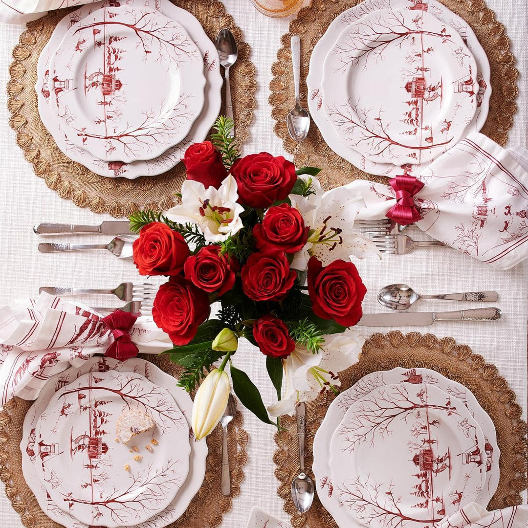 Country Estate Winter Frolic "Mr. & Mrs. Claus" Ruby Party Plates - Set/4
