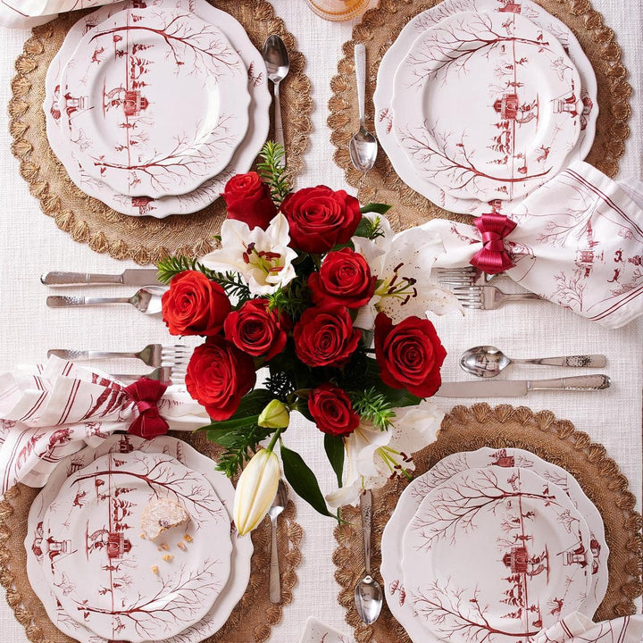 Country Estate Winter Frolic "Mr. & Mrs. Claus" Ruby Party Plates - Set/4