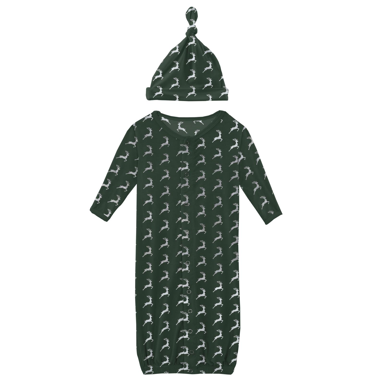 Mountain View Reindeer Layette Gown Converter & Single Knot Hat Set