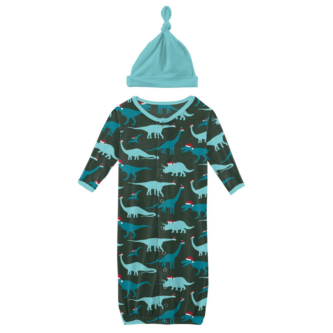 Santa Dinos Layette Gown Converter & Single Knot Hat Set