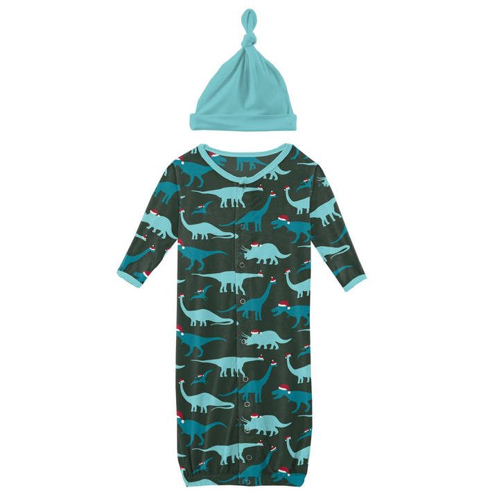 Santa Dinos Layette Gown Converter & Single Knot Hat Set