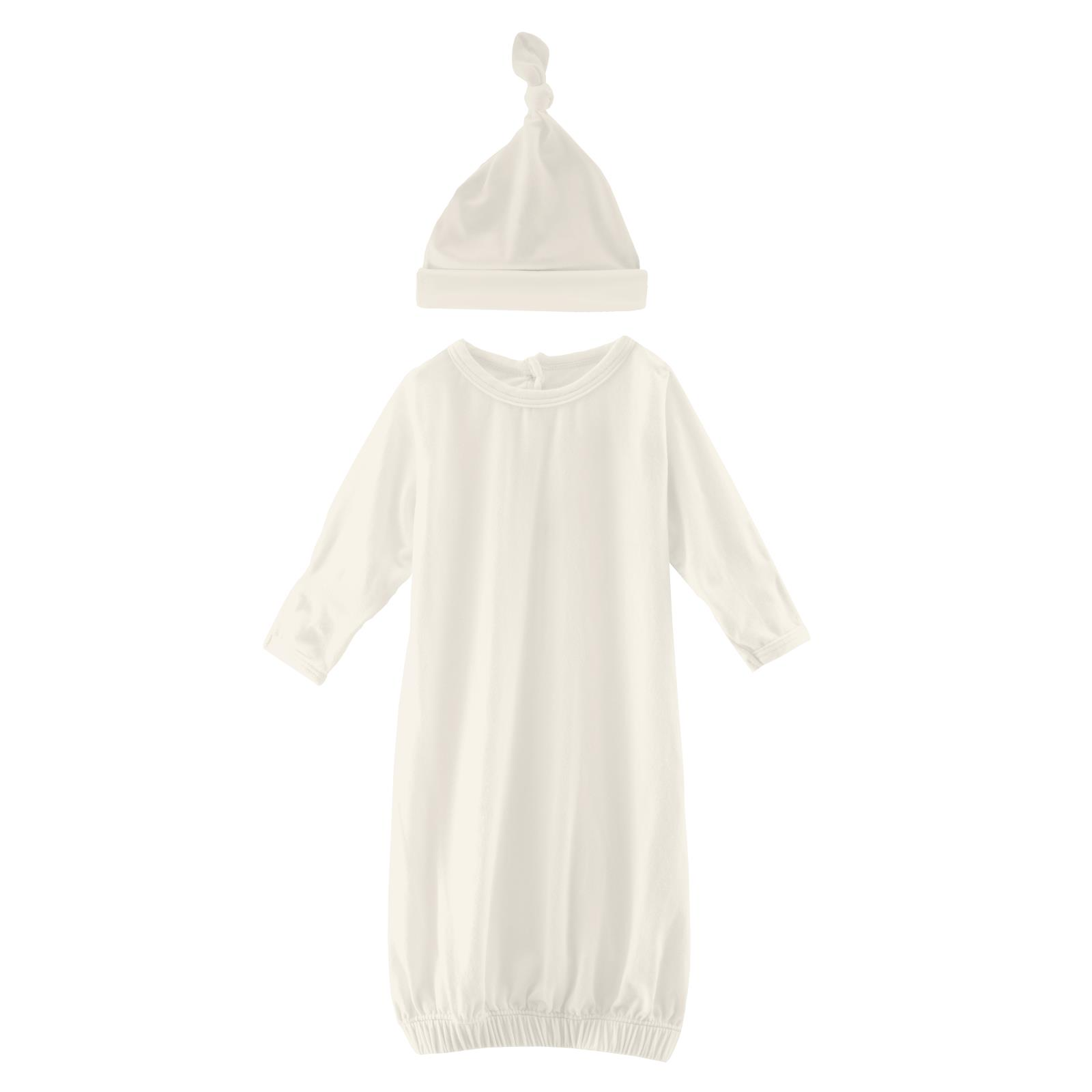 Natural Solid Layette Gown & Single Knot Hat Set