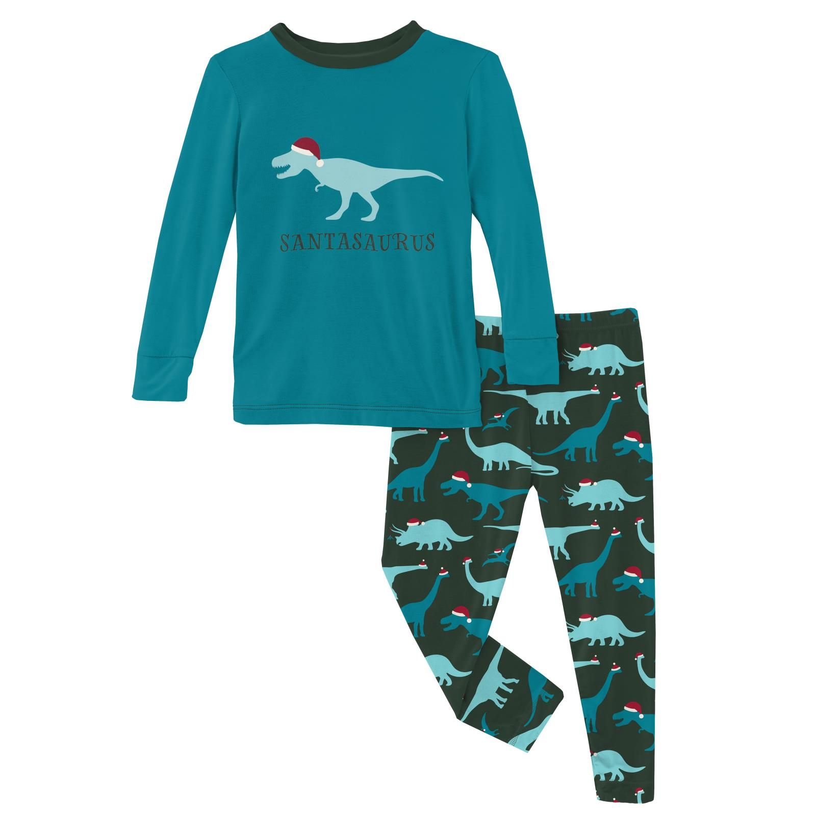 Santa Dinos Long Sleeve Graphic Tee Pajama Set