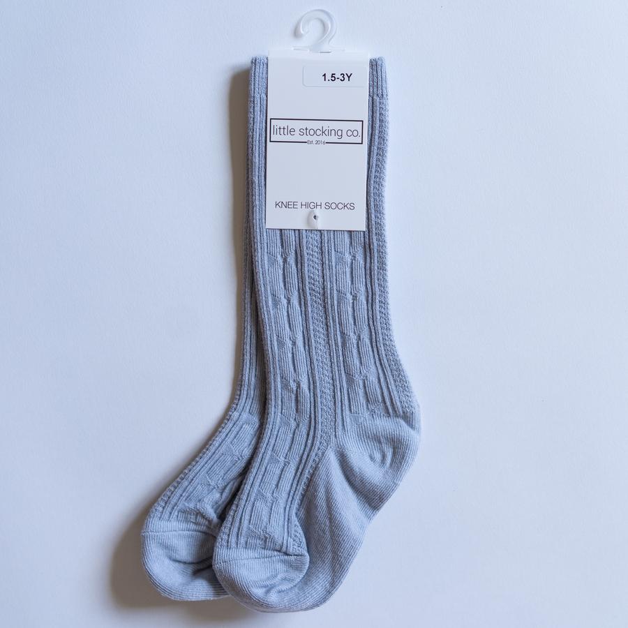 Unisex Powder Blue Cable Knit Knee High Socks