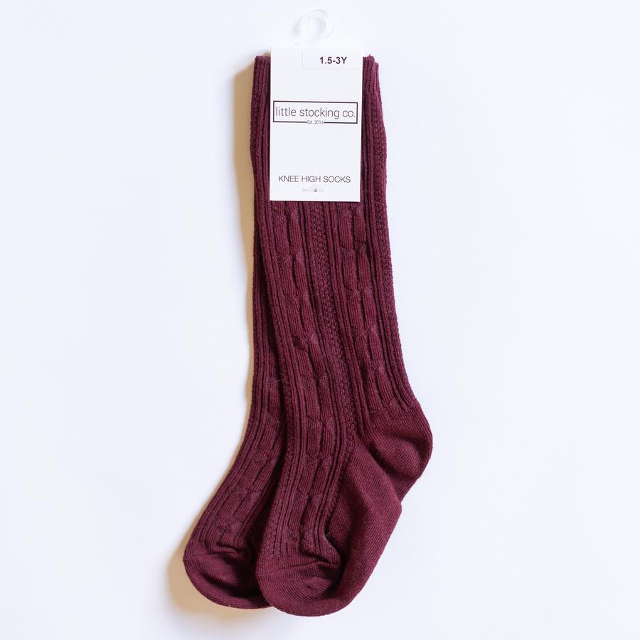 Wine Cable Knit Knee High Socks