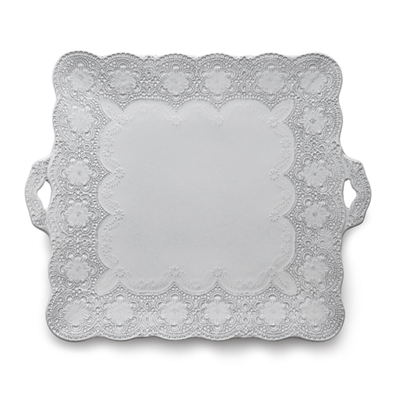 Merletto White Square Platter with Handles