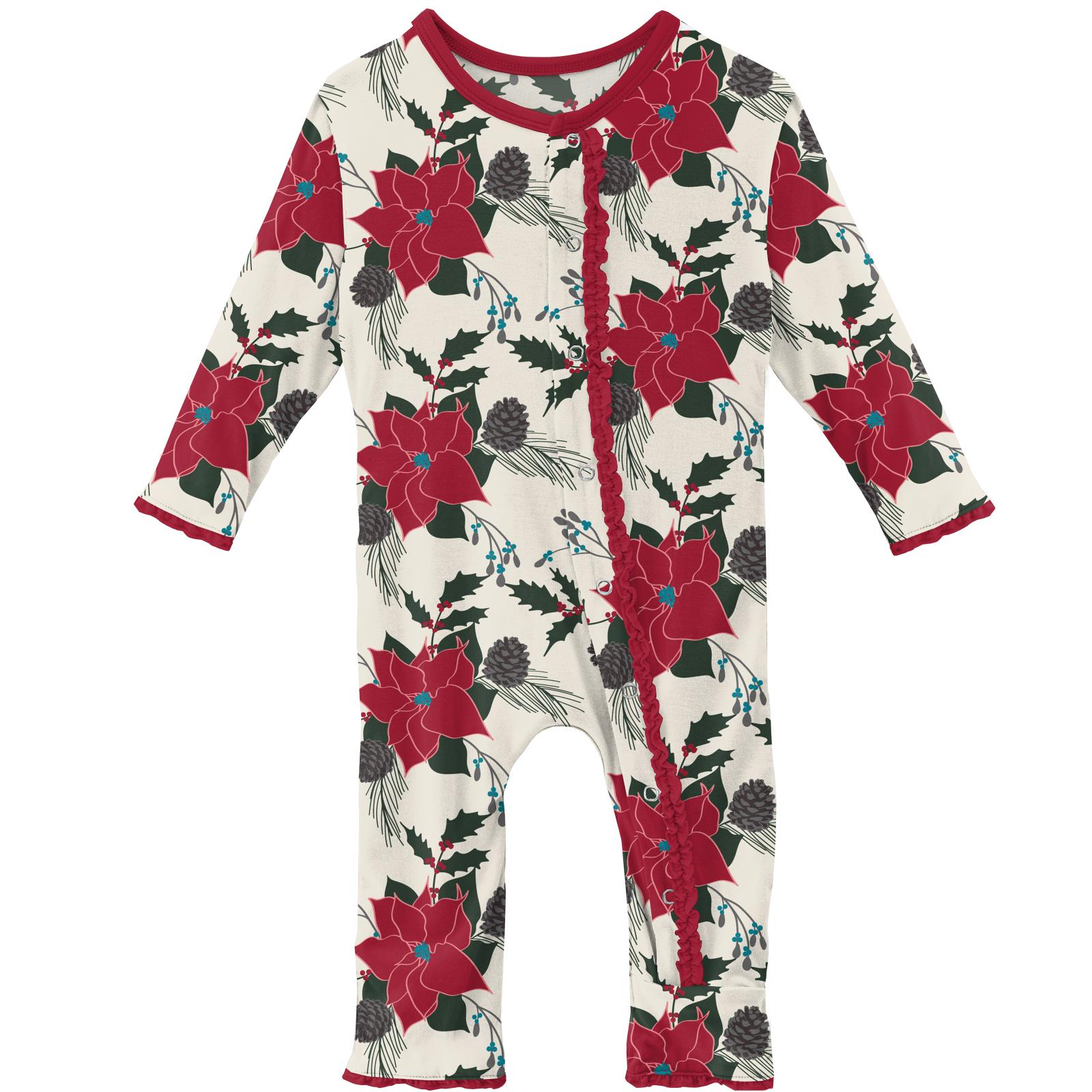 Christmas Floral Muffin Ruffle Coverall With Snaps