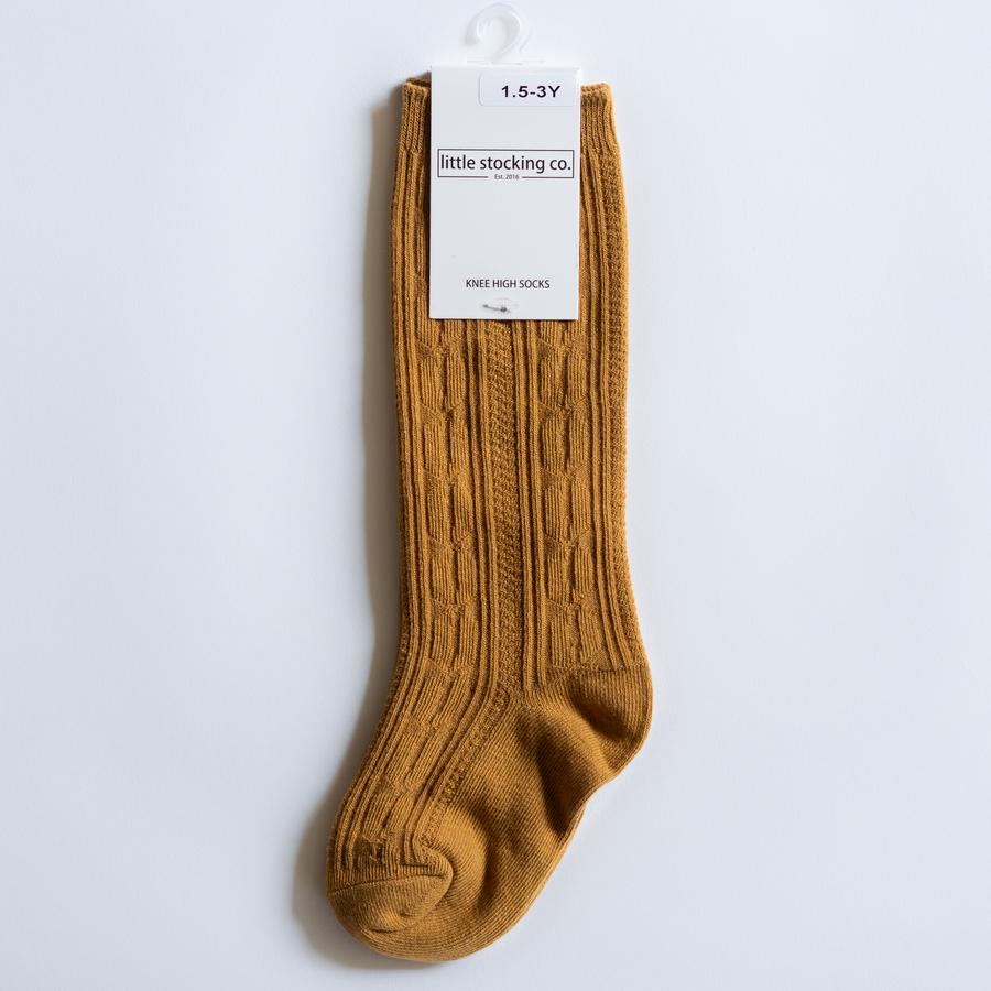 Mustard Cable Knit Knee High Socks