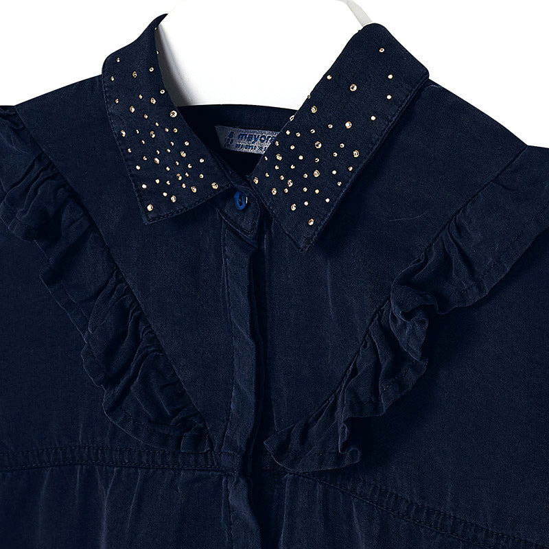 Navy Denim Blouse with Studs