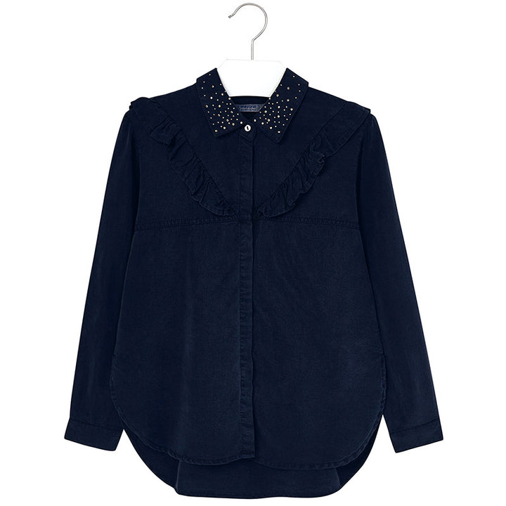 Navy Denim Blouse with Studs