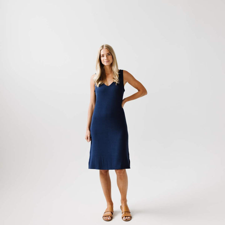 Rib-Knit Bamboo V-Neck Tank Lounge Dress