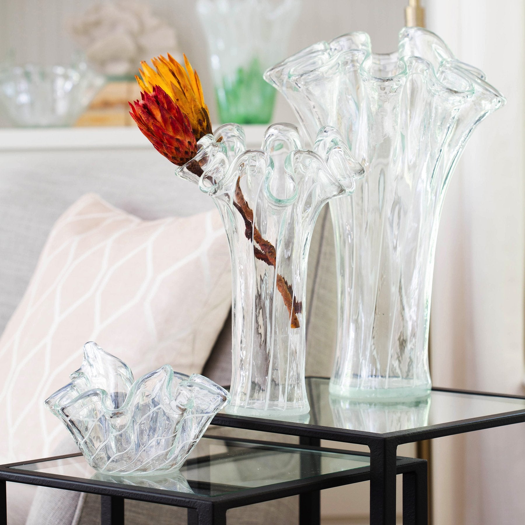 Onda Glass Clear With White Lines Short Vase