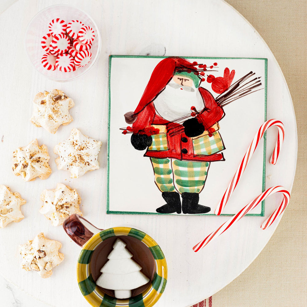Old St. Nick Trivet - Green Border w/ Wood Pile