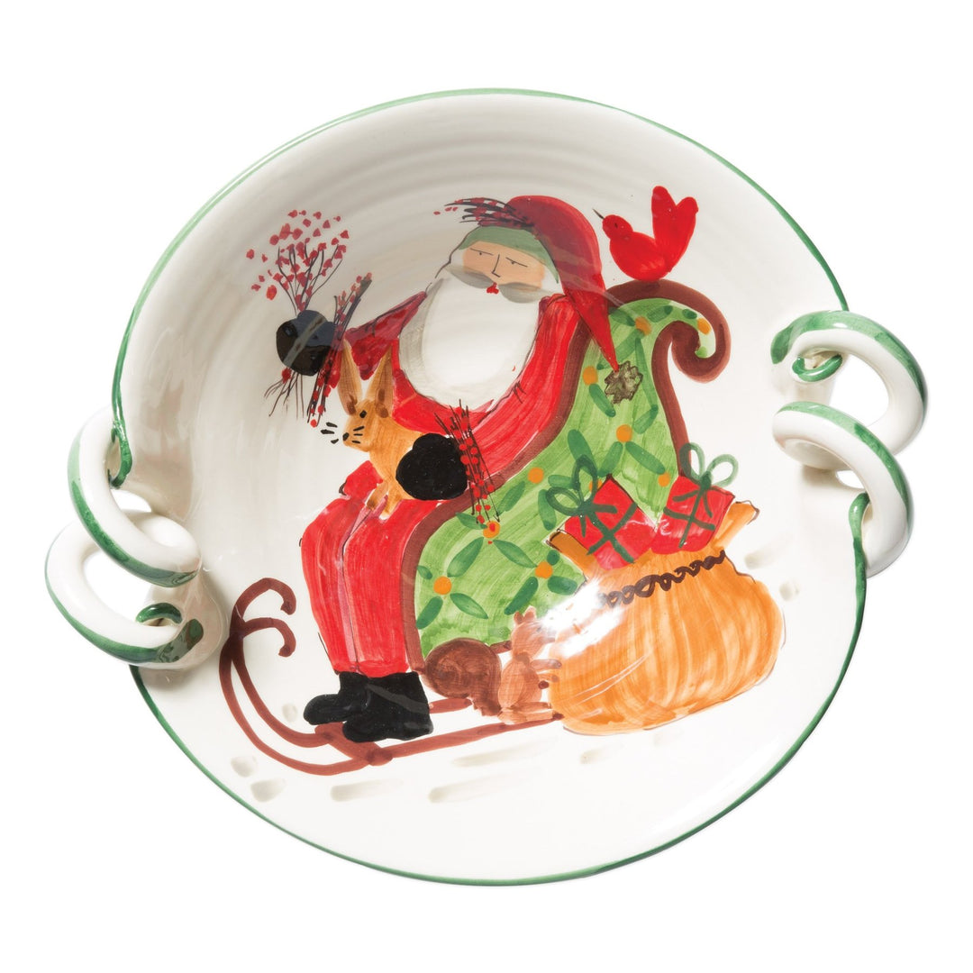 Old St. Nick Scallop Handled Bowl With Sleigh