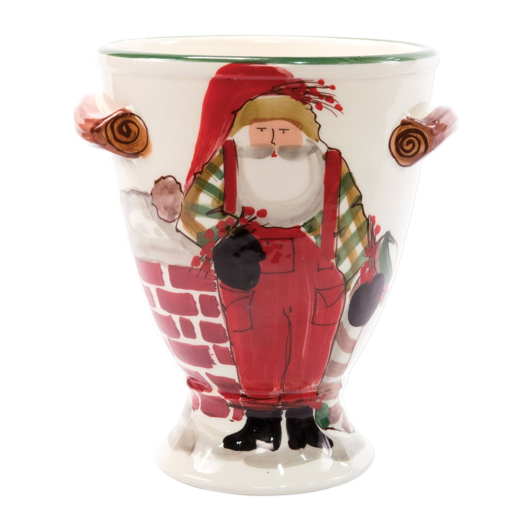 Old St. Nick Footed Urn with Chimney & Stockings
