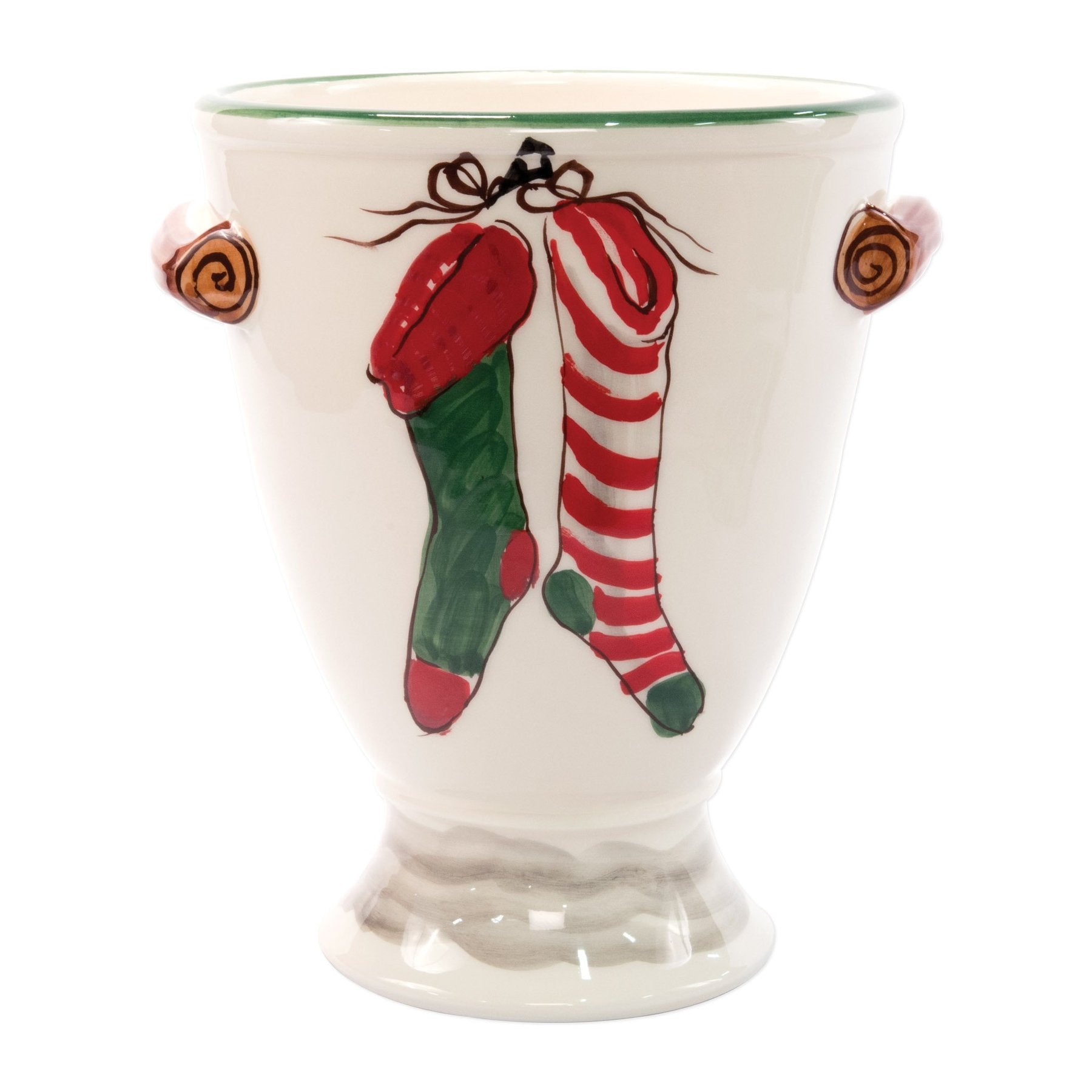 Old St. Nick Footed Urn with Chimney & Stockings