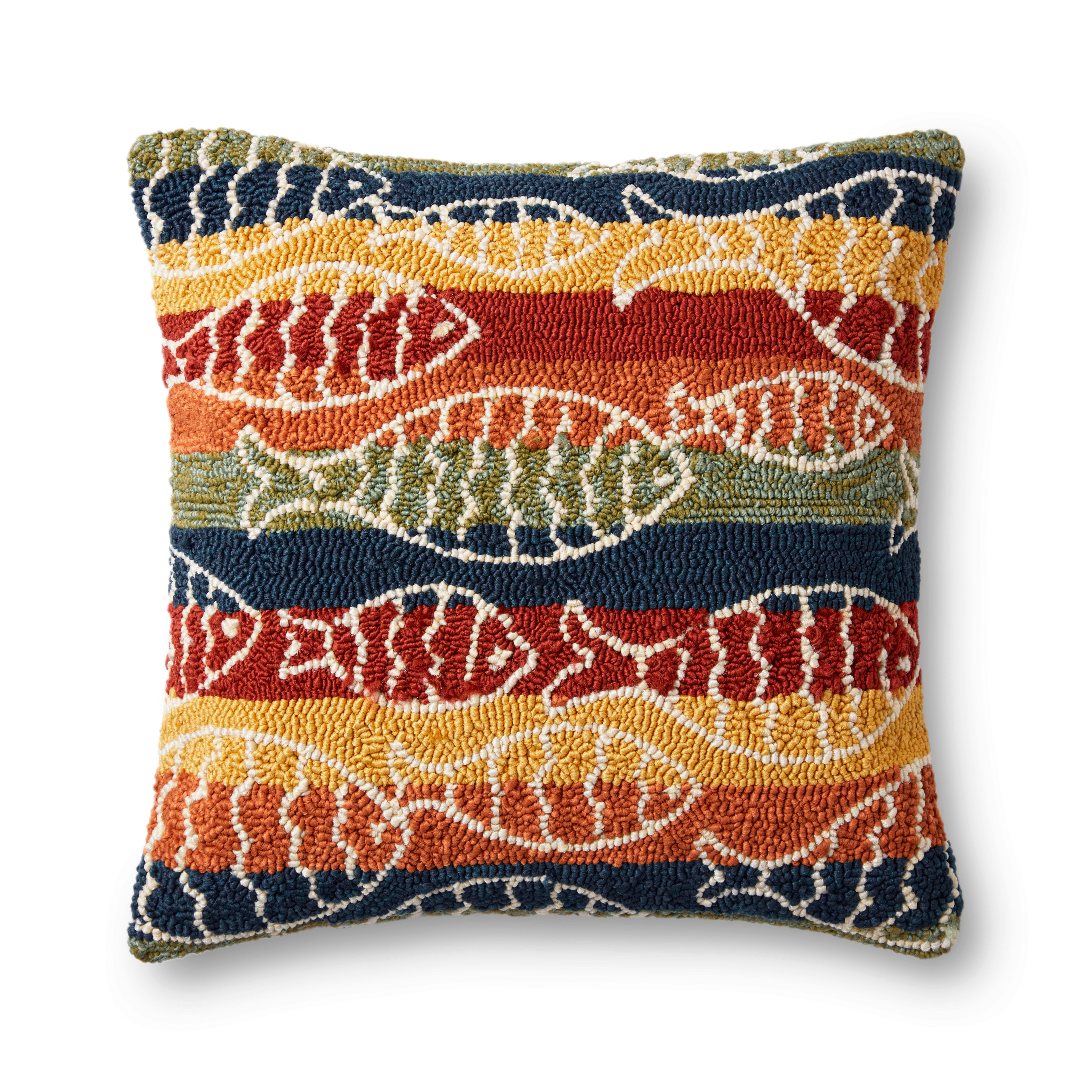 In/Out Hand Hooked Multi Fish Pattern Decorative Square Pillow