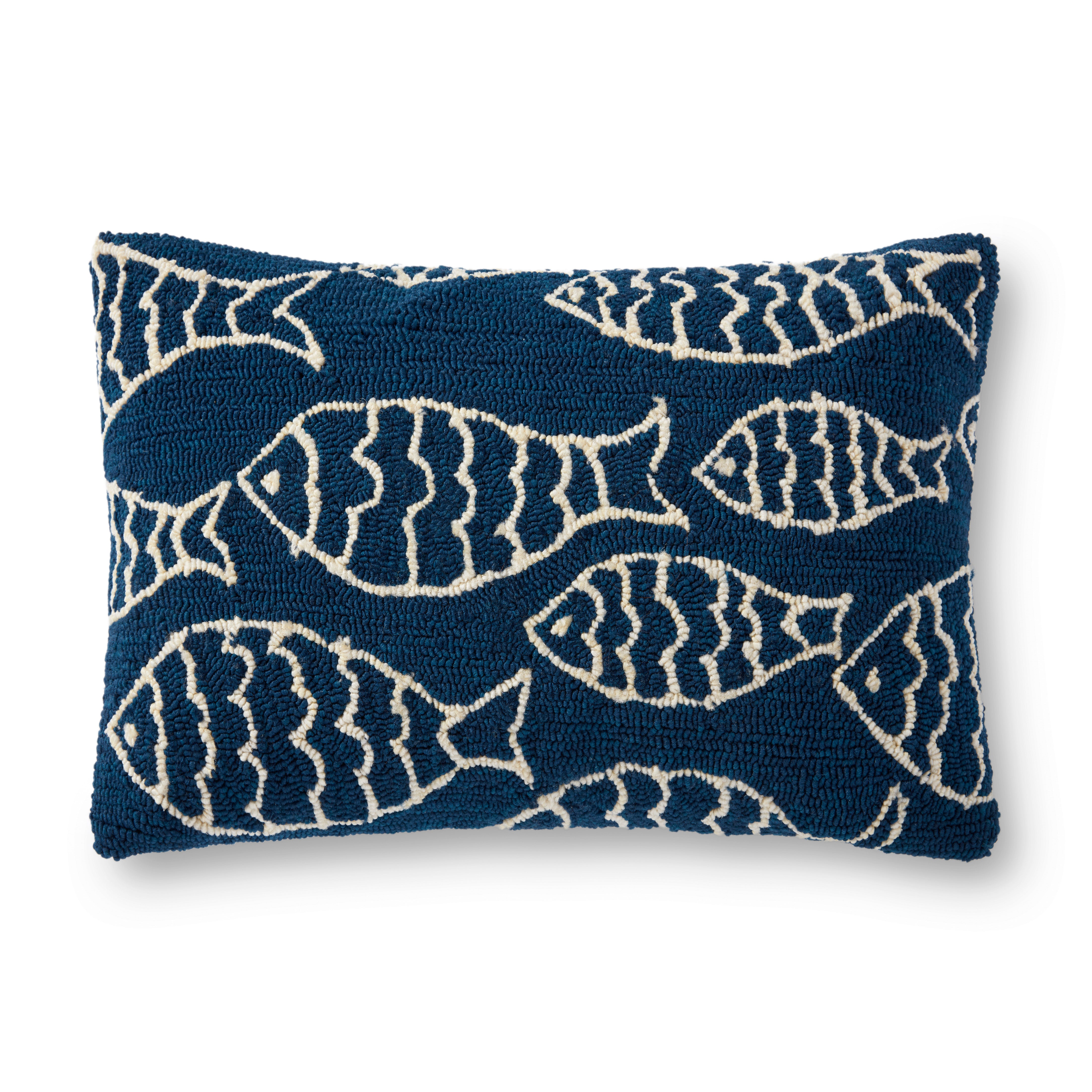 In/Out Hand Hooked Fish Pattern Decorative Lumbar Pillow