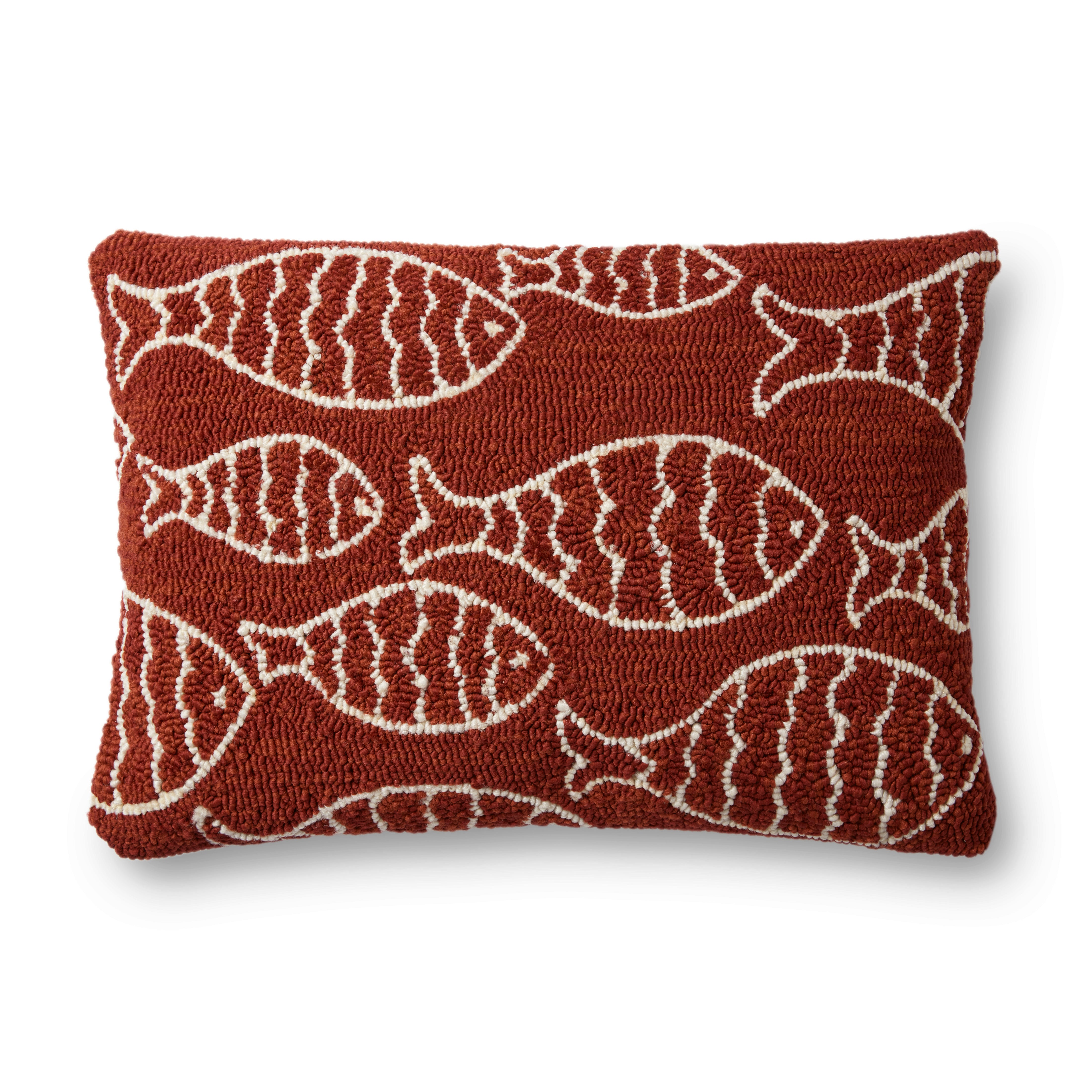 In/Out Hand Hooked Fish Pattern Decorative Lumbar Pillow