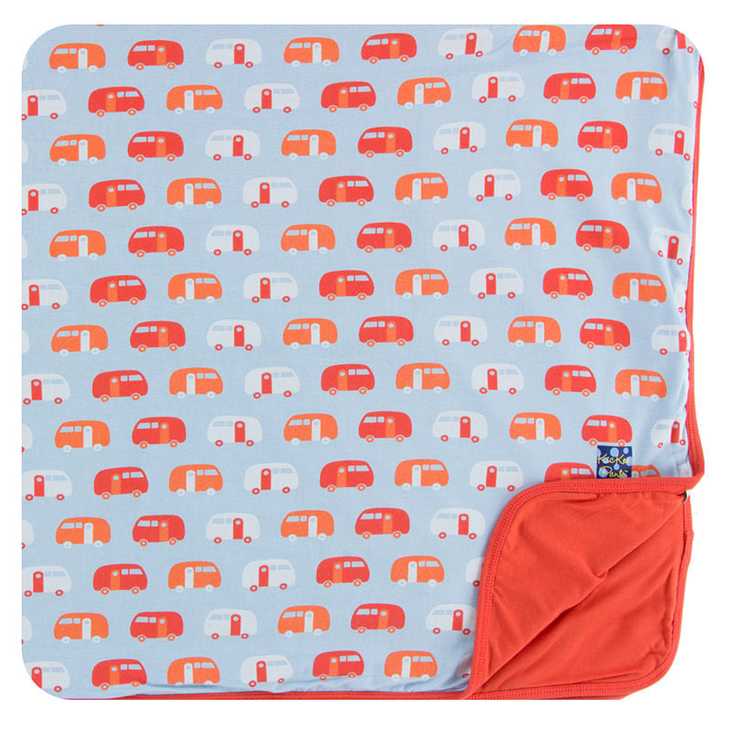 Pond Camper Toddler Blanket w/ Poppy Trim & Poppy Reverse